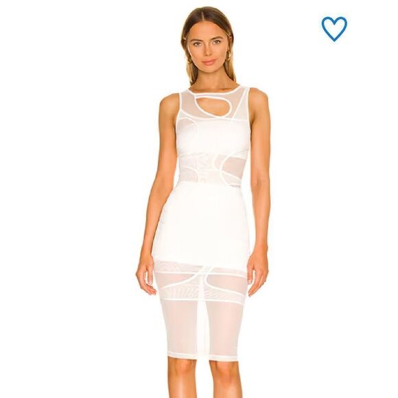 superdown amalia cut out dress white mesh sheer midi bodycon Revolve party S - Picture 1 of 10